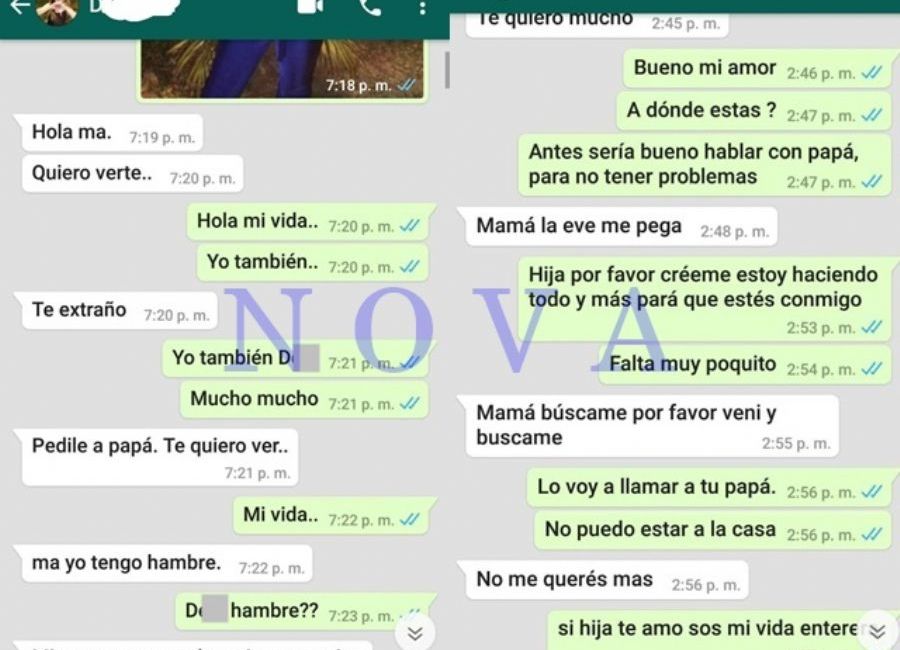 Mensajes de texto que D. logra enviar a escondidas a su madre Patricia Fantín, pidiéndola que la rescate de la pesadilla que es vivir con su padre y su madrastra. (Foto: NOVA)