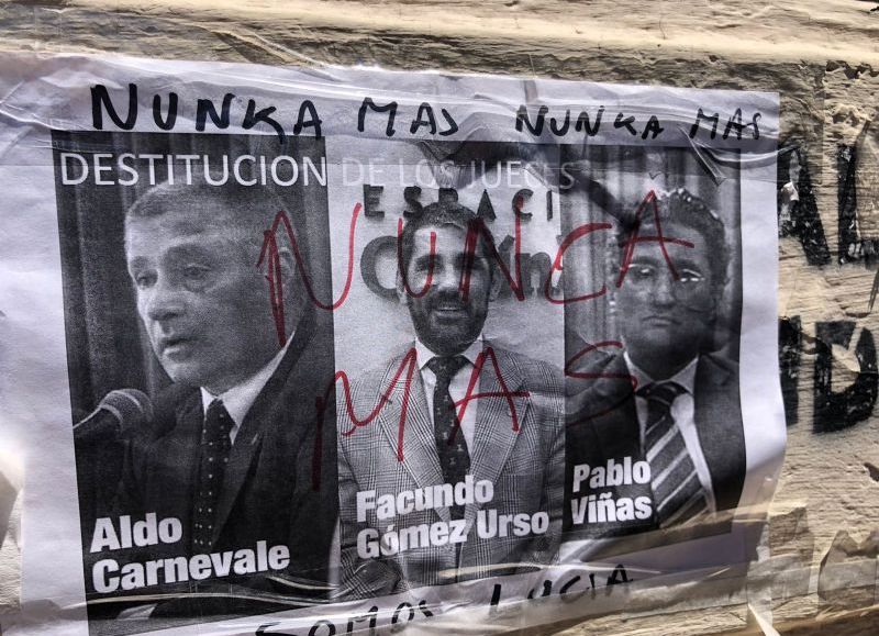 Los tres jueces que fueron apartados de sus cargos tras el jury de enjuiciamiento que se llevó a cabo este martes en La Plata.