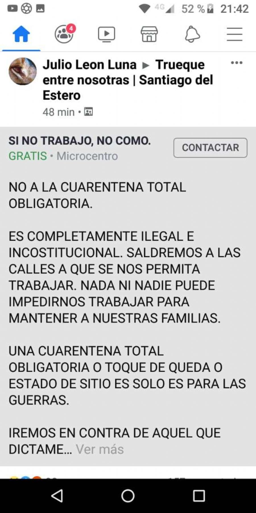 El pastor Julio Luna tuvo la desgracia de publicar, en tiempos de libertad de expresión, una opinión sobre la cuarentena.